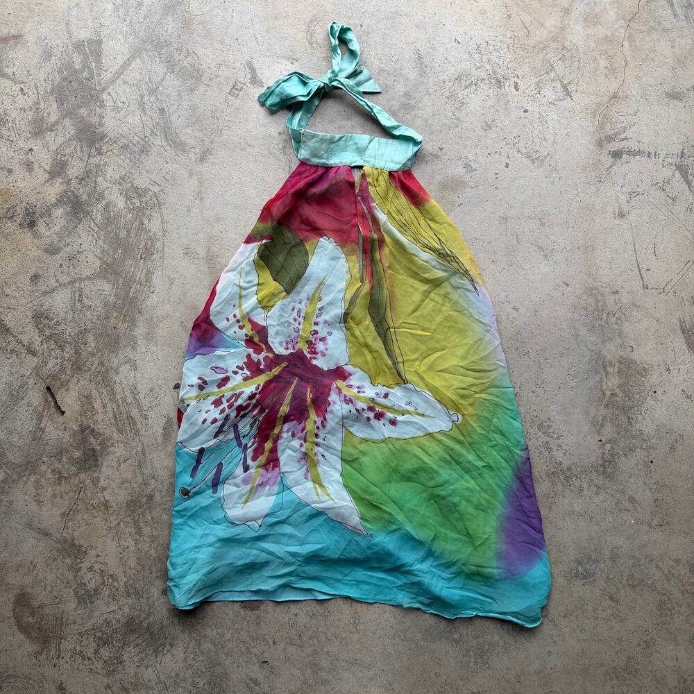Vintage Y2K Euro Italian Floral Halter Tie Summer Top Large